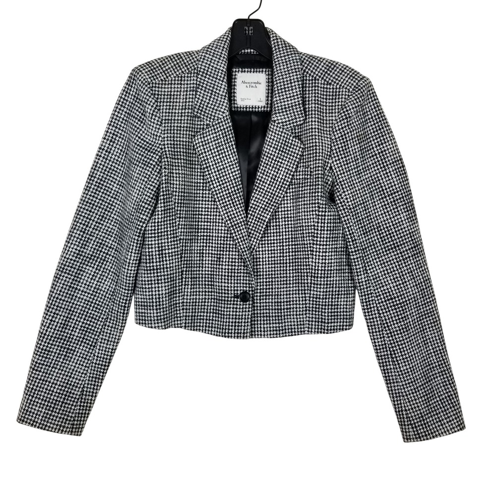 Abercrombie‎ & Fitch Blazer Womens Small Black White Houndstooth Cropped Jacket